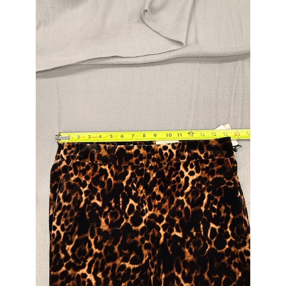 Anne Klein Pants Womens 6 Brown Leopard Print Velvet Flared Trousers Boho NWT - Picture 5 of 9